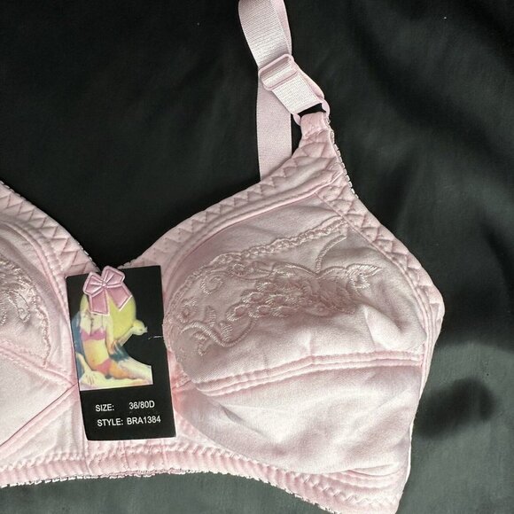 Pink Bra 36D No Underwire Soft Comfortable Fit With Embroidered Floral Grapes - Picture 3 of 9